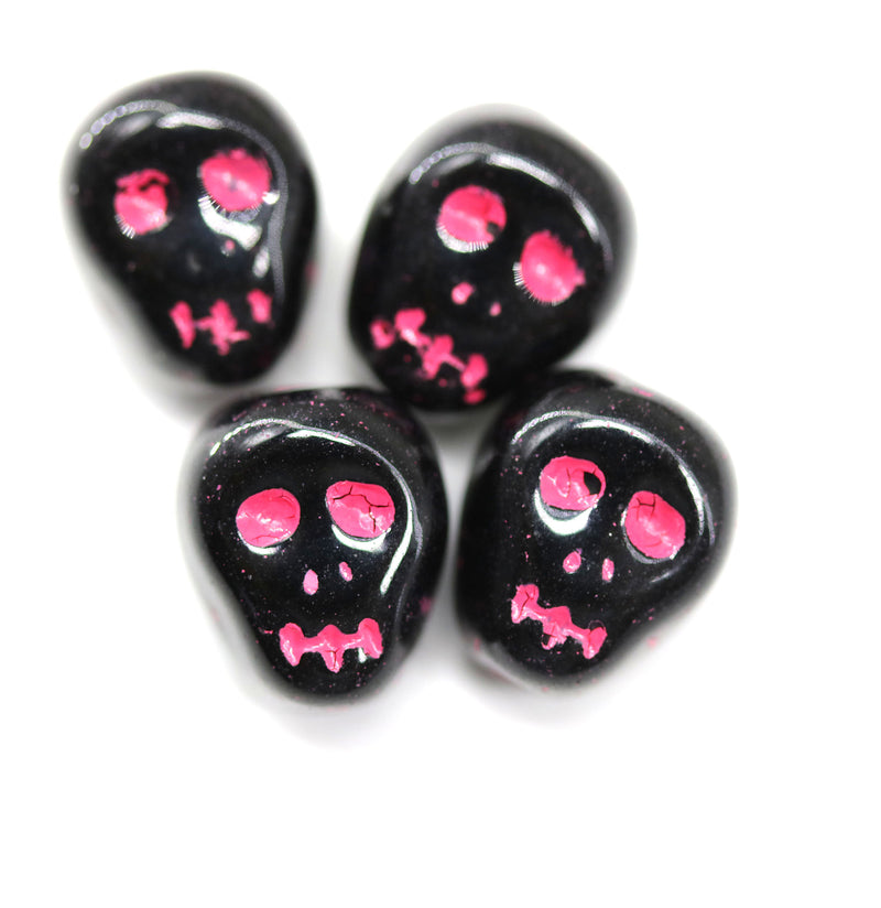 12mm Black skull beads Pink wash Czech glass beads, 4Pc