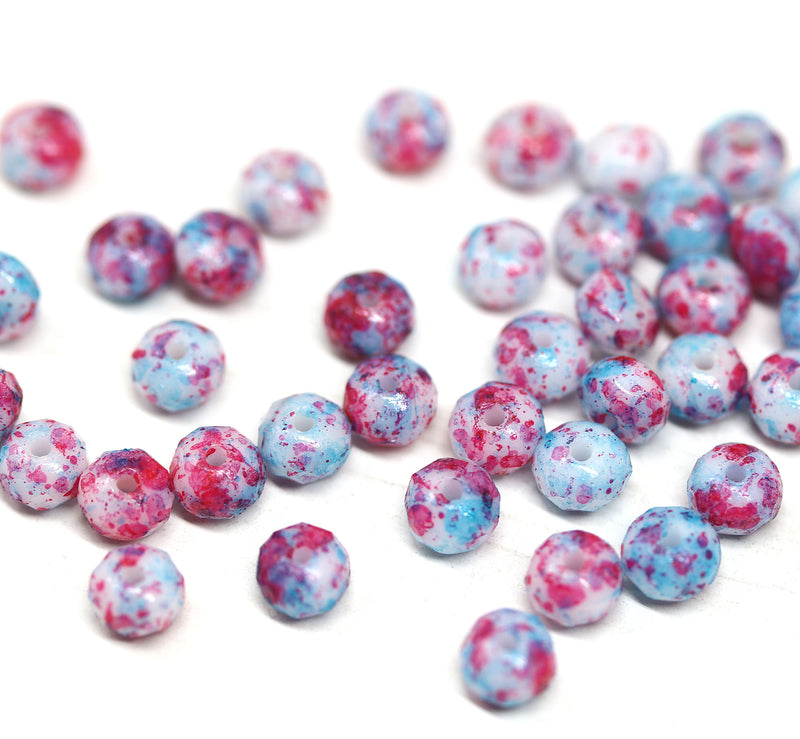 3x5mm Pink blue rondelle beads, tiny czech glass spacers - 40Pc