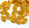 12x7mm Bright yellow leaf beads red inlays Czech glass - 30Pc
