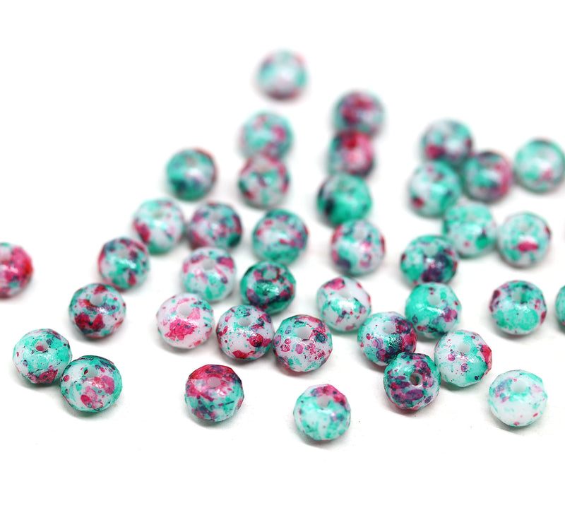 3x5mm Pink green rondelle beads, tiny czech glass spacers - 40Pc