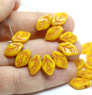 12x7mm Bright yellow leaf beads red inlays Czech glass - 30Pc