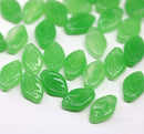 12x7mm Opal green leaf beads Czech glass - 30Pc