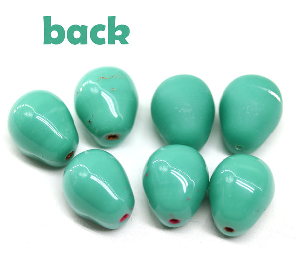 12mm Matte turquoise skull beads white wash Czech glass beads, 4Pc
