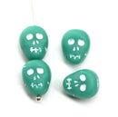 12mm Matte turquoise skull beads white wash Czech glass beads, 4Pc
