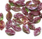 12x7mm Green purple leaf beads red inlays Czech glass - 30Pc