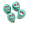 12mm Turquoise skull beads pink wash Czech glass beads, 4Pc