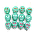 12mm Turquoise skull beads copper wash Czech glass beads, 4Pc