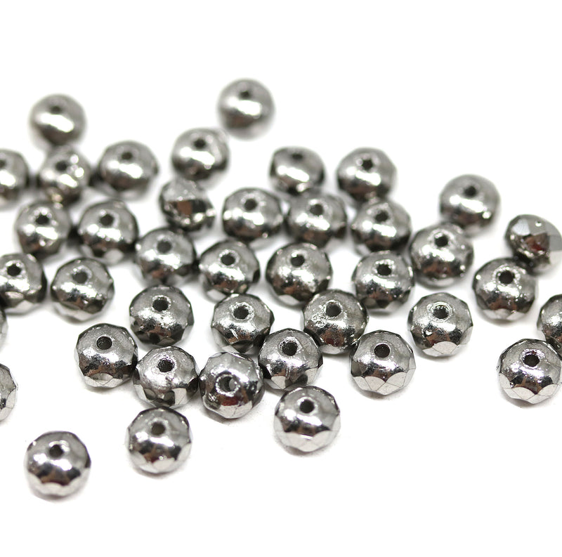 3x5mm Dark silver rondelle beads, tiny czech glass spacers - 40Pc