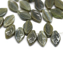 12x7mm Green brown leaf beads Czech glass - 30Pc
