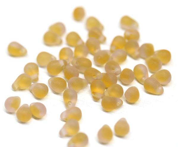 4x6mm Frosted topaz small drops czech glass - 50Pc