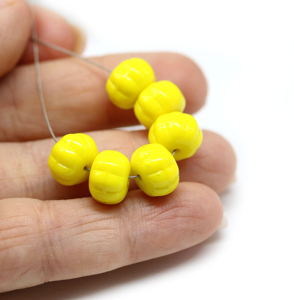 7x10mm Yellow pumpkin rondelle Czech glass beads, 6Pc