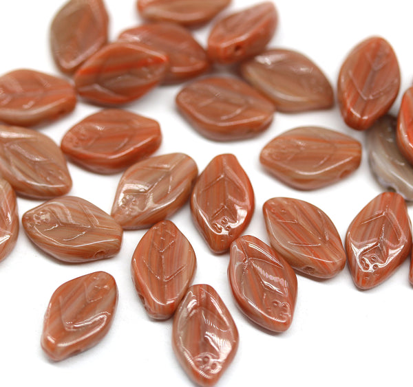 12x7mm Light brown leaf beads Czech glass - 30Pc