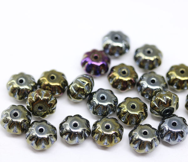 6x9mm Metallic pumpkin rondelle Czech glass beads, 20Pc