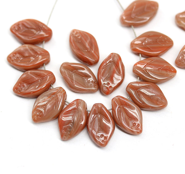 12x7mm Light brown leaf beads Czech glass - 30Pc