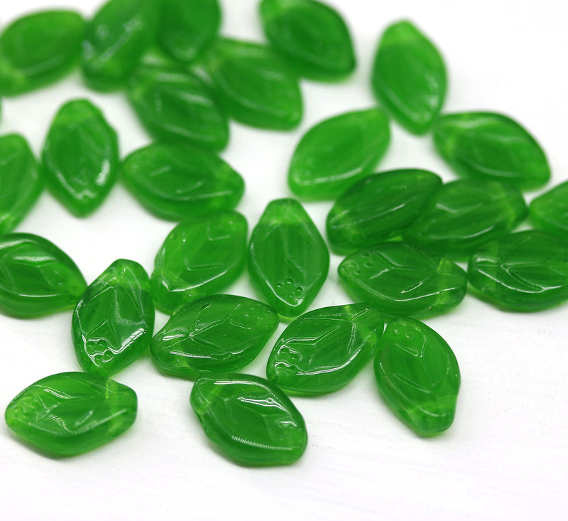 12x7mm Mixed green leaf beads Czech glass 30Pc