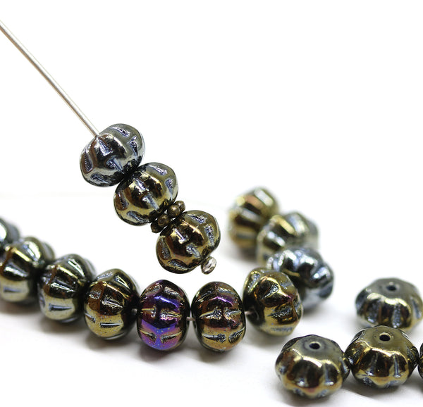 6x9mm Metallic pumpkin rondelle Czech glass beads, 20Pc