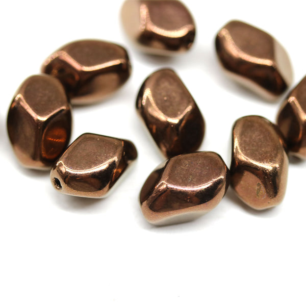 13x9mm Copper twisted czech glass barrel bead, 10Pc