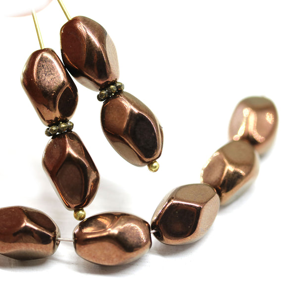 13x9mm Copper twisted czech glass barrel bead, 10Pc