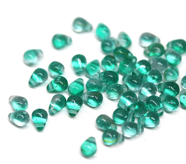 4x6mm Teal green small drops czech glass - 50Pc