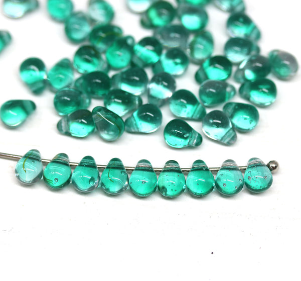 4x6mm Teal green small drops czech glass - 50Pc