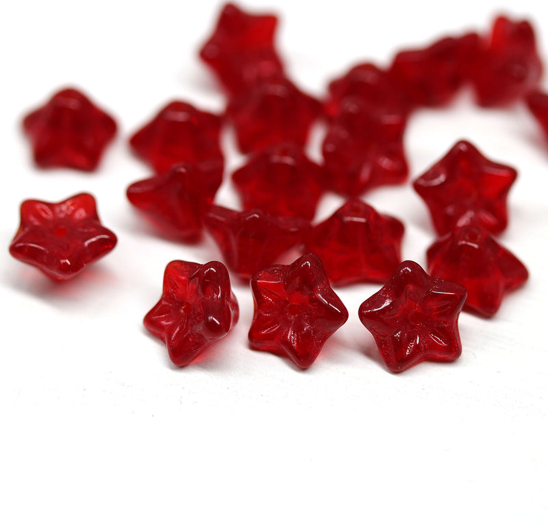 6x9mm Dark red czech glass flower caps, clear glass pressed bell flower beads 20Pc