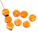 8mm Orange yellow hibiscus flower czech glass, 8pc