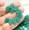 12x7mm Frosted teal green leaf beads Czech glass - 40pc