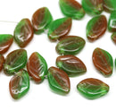 12x7mm Brown green leaf beads Czech glass - 30Pc