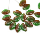 12x7mm Brown green leaf beads Czech glass - 30Pc