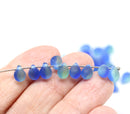 5x7mm Frosted blue green glass drops, czech teardrop beads - 50pc
