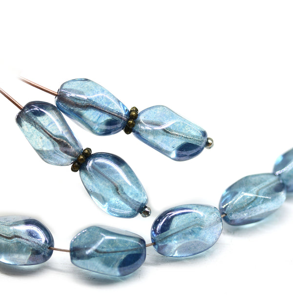 13x9mm Montana blue twisted czech glass barrel bead, 10Pc