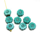 8mm Green luster hibiscus flower czech glass, 8pc