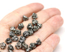 7mm Black silver wash button style flower beads - 25pc