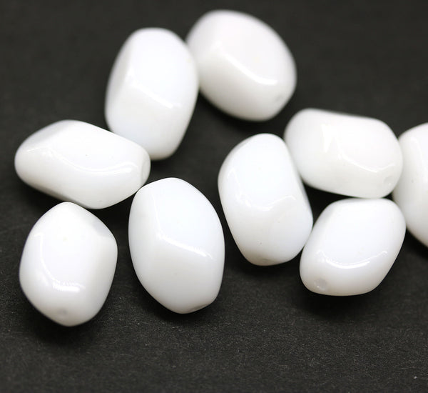 13x9mm Opaque white twisted czech glass barrel bead, 10Pc