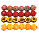 8mm Orange yellow hibiscus flower czech glass, 8pc