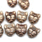 10pc Brown cat head beads with copper wash