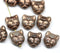 10pc Brown cat head beads with copper wash