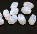 13x9mm Opal white twisted czech glass barrel bead, 10Pc