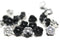 7mm Black silver button style flower beads - 25pc