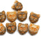 10pc Brown cat head beads with rustic wash