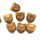 10pc Brown cat head beads with rustic wash