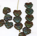11x13mm Dark picasso blue green maple leaf beads - 15pc