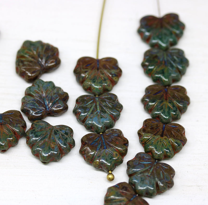 Vintage Glass Leaf Beads - Green