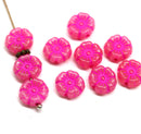 8mm Pink bright hibiscus flower czech glass, 10pc