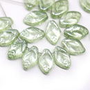 12x7mm Antique green leaf beads Czech glass 30Pc