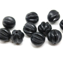10mm Black round melon shape glass beads - 10Pc
