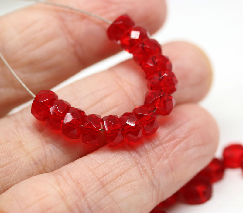 6x3mm Red rondelle beads, fire polished czech glass - 25pc