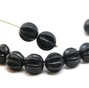 10mm Black round melon shape glass beads - 10Pc