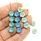 8mm Turquoise green silver hibiscus flower czech glass, 10pc