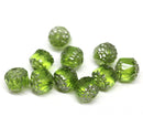 8mm Olive green cathedral beads Czech glass silver ends fire polished beads 10Pc